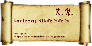 Kazinczy Nikétás névjegykártya
